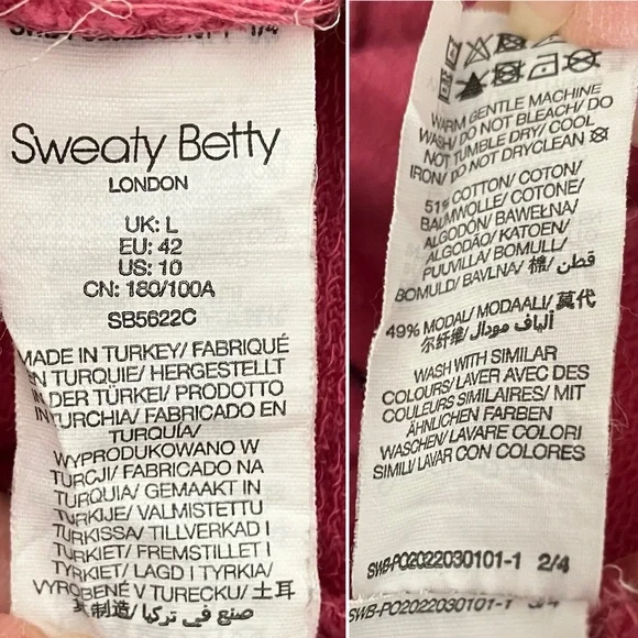 SWEATY BETTY Cropped Sweatshirt 12 Organic Cotton Athleisure Loungewear Gym Pink - Picture 7 of 12